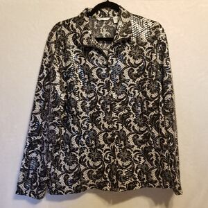 Laura Ashley XL Jacket Blazer Zip Lace Print Paillette Art-to-Wear Whimsigoth